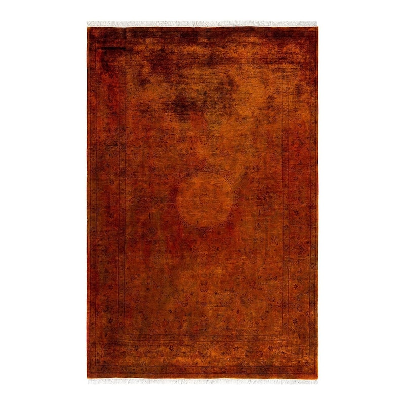 Overton Hand Knotted Wool Vintage Inspired Modern Contemporary Overdyed Orange Area Rug - 4' 2" x 6' 3"