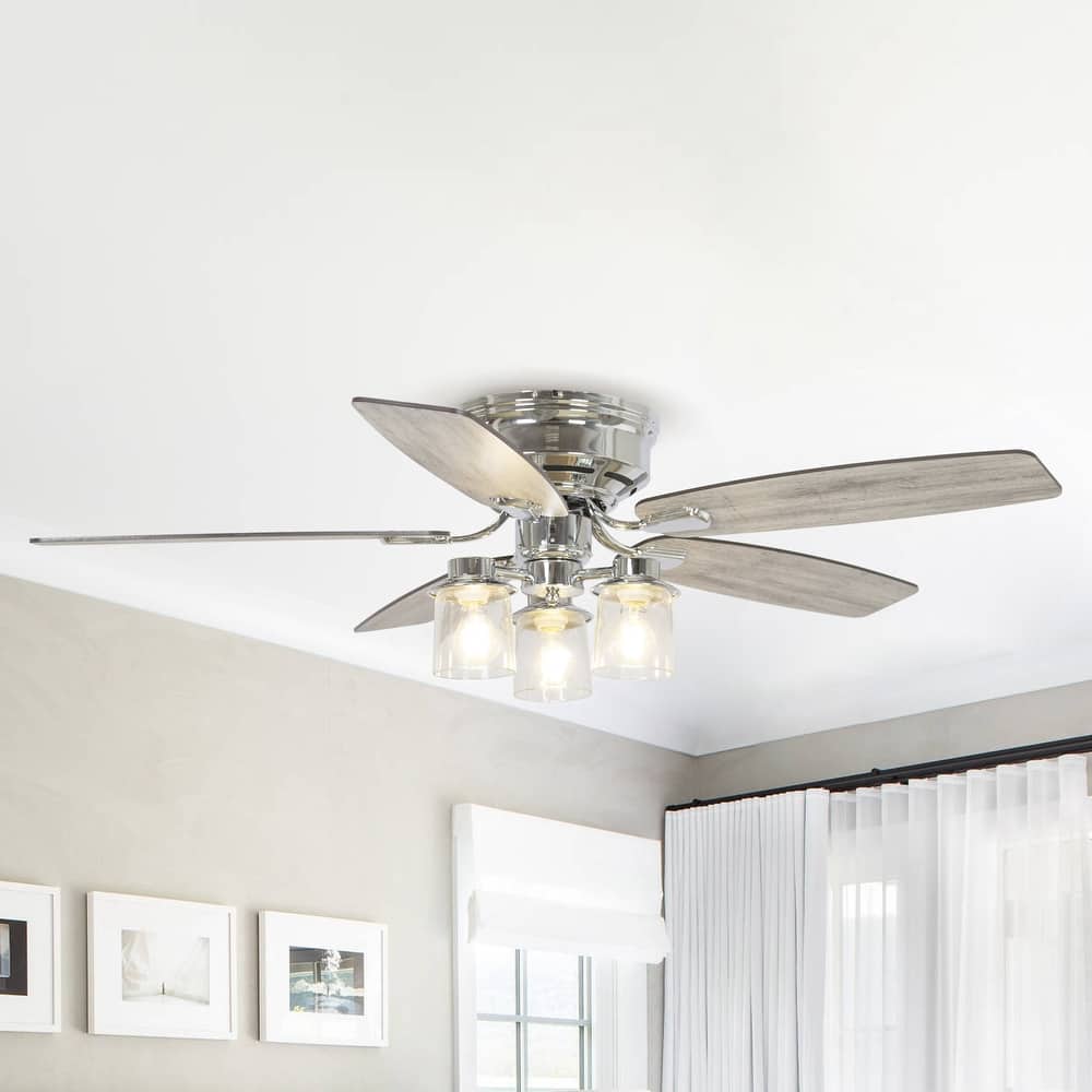 52" Classic 5-Blade Glass Low Profile Ceiling Fan Chandelier with Remote