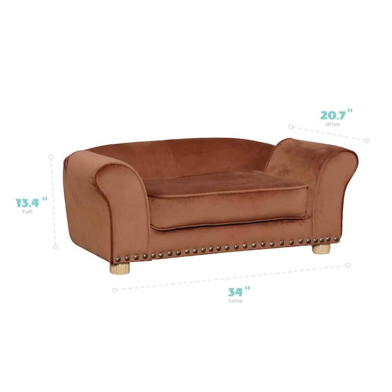 Critter Sitters 34-in. Faux Velvet Pet Bed Sofa for Medium-Sized Dogs and Cats in Brown