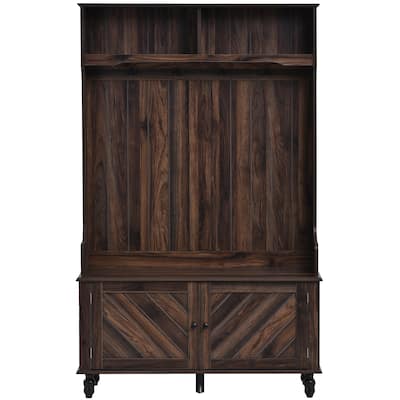 40" Hall Tree with 4 Hooks, Coat Hanger, Storage Bench - 40.1" D x 17.7" W x 65" H