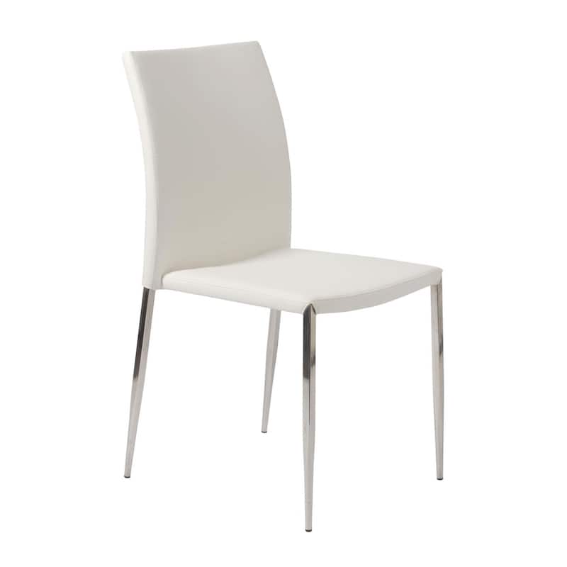 HomeRoots Set of Two Gray Faux Faux Leather Steel Stacking Chairs