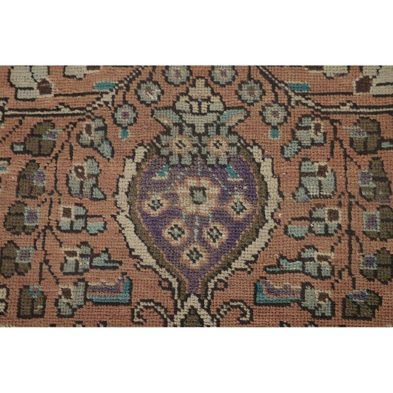 Floral Coral Tabriz Persian Vintage Area Rug Handmade Wool Carpet - 6'9"x 9'10"