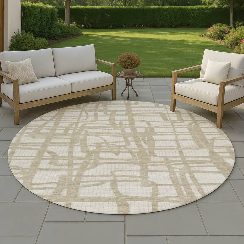 Machine Washable Indoor/ Outdoor Modern Centurion Chantille Rug - Ivory - 8' x 8'