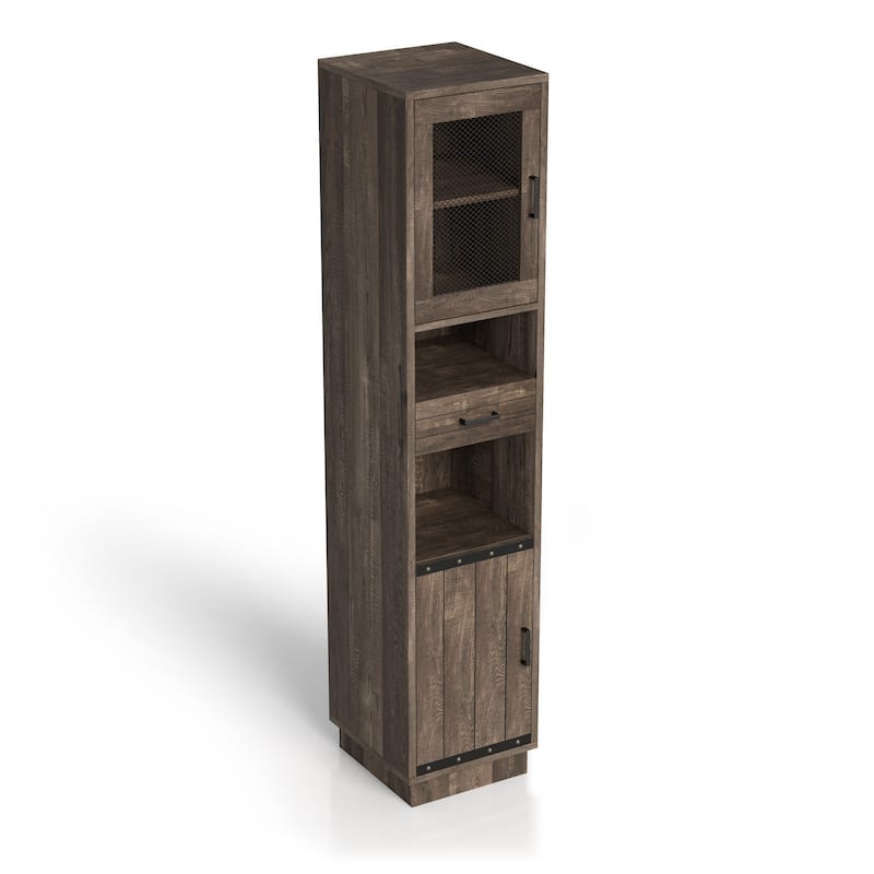 Hury Farmhouse Walnut Multi-Storage TV Tower by Furniture of America