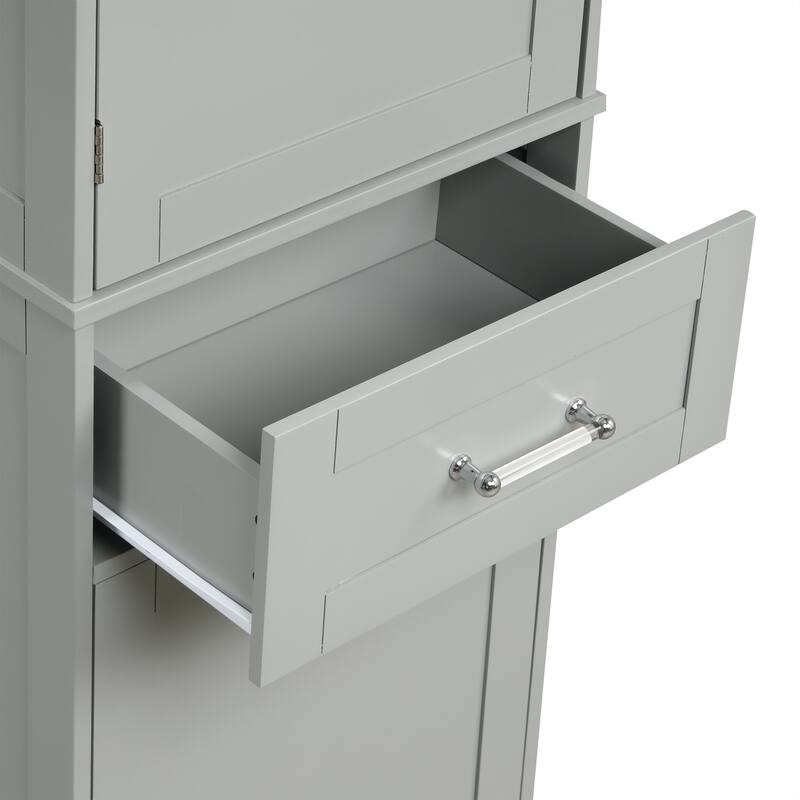 Modern Bathroom Storage Cabinet with Drawers and Adjustable Shelf, Freestanding Floor Cabinet with Acrylic Handles