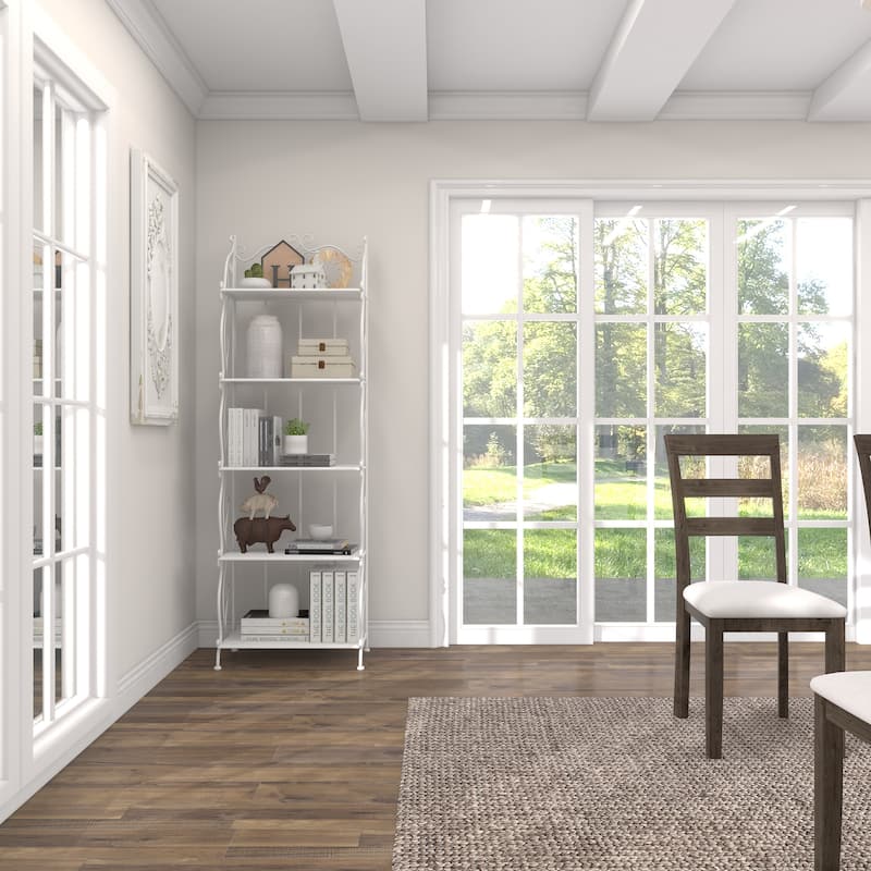 Metal Indoor Outdoor Tall Folding 5 Shelves Scroll Bakers Rack