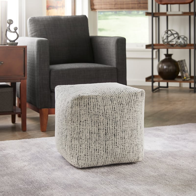 Brunico Upholstered Square Pouf Ottoman by iNSPIRE Q Bold - Black & White Tweed Chenille