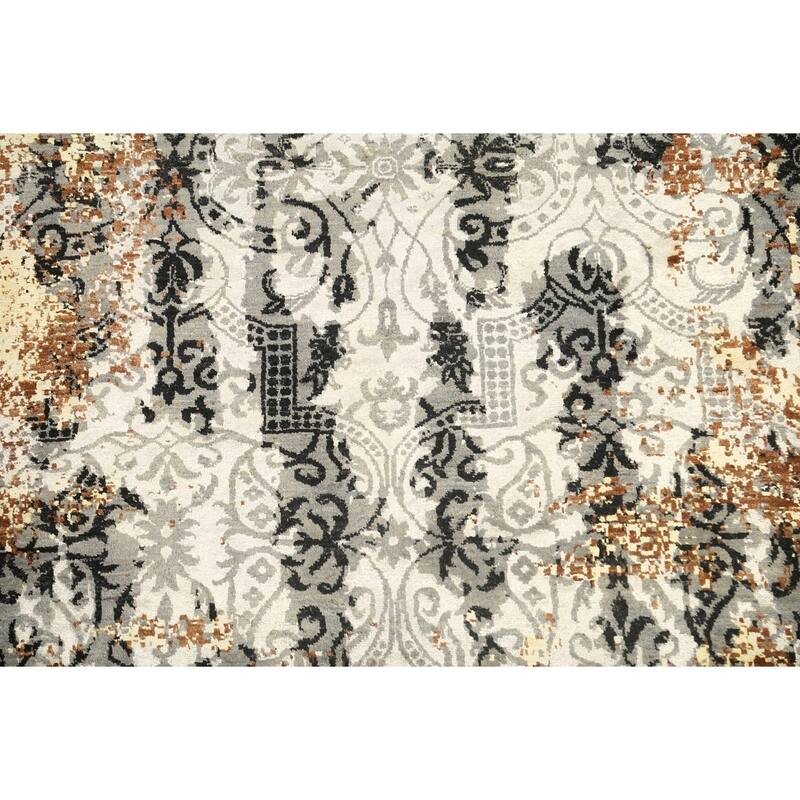 Modern Wool/ Silk Vegetable Dye Abstract Oriental Area Rug Handmade - 4'1" x 6'0"