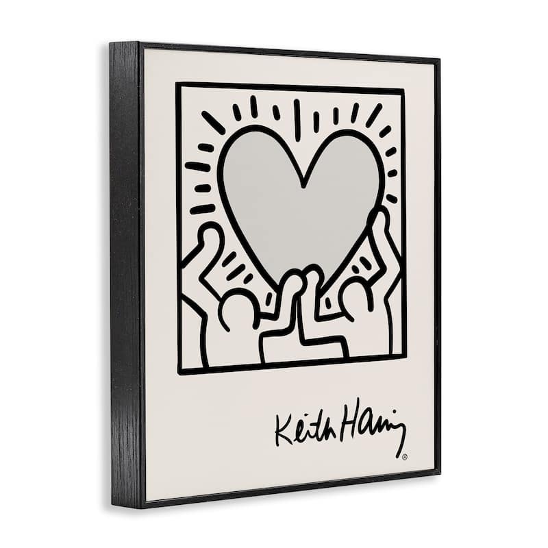 Stupell Contemporary People Outline Heart Symbol Keith Haring Framed Wall Art - Black