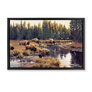 Stupell Grazing Bison Along Riverbank Framed Floater Canvas Wall Art ...