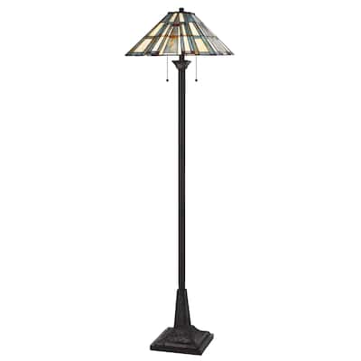 HomeRoots 62" Bronze Two Light Traditional Shaped Floor Lamp With Gray And Ivory Abstract Tiffany Glass Empire Shade - 16
