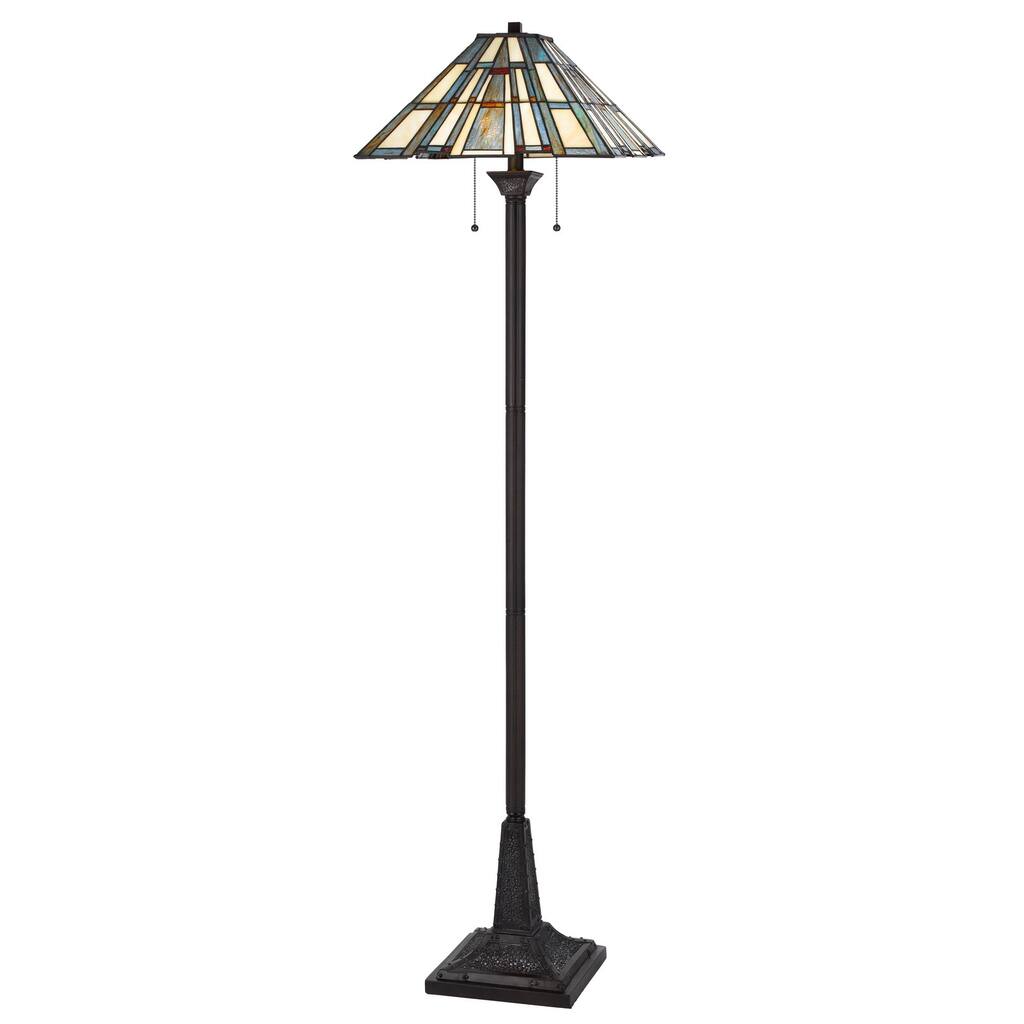 HomeRoots 62" Bronze Two Light Traditional Shaped Floor Lamp With Gray And Ivory Abstract Tiffany Glass Empire Shade - 16