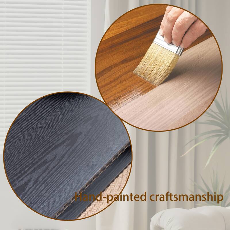 Beaded Trim Wood Coffee Table with Open Shelf