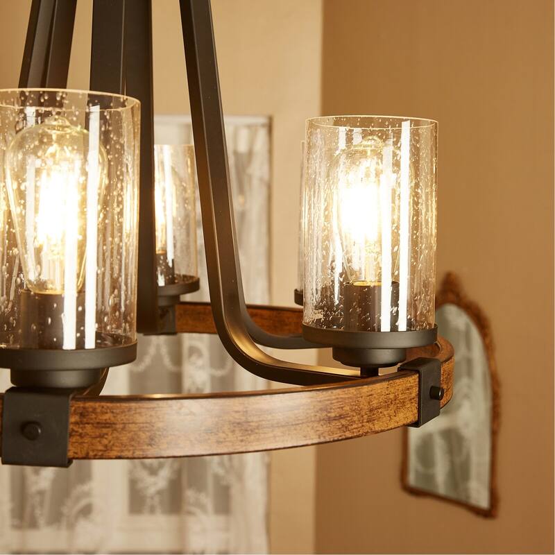 6 Light Shaded Wagon Wheel Chandelier - 24.23"x32.31"