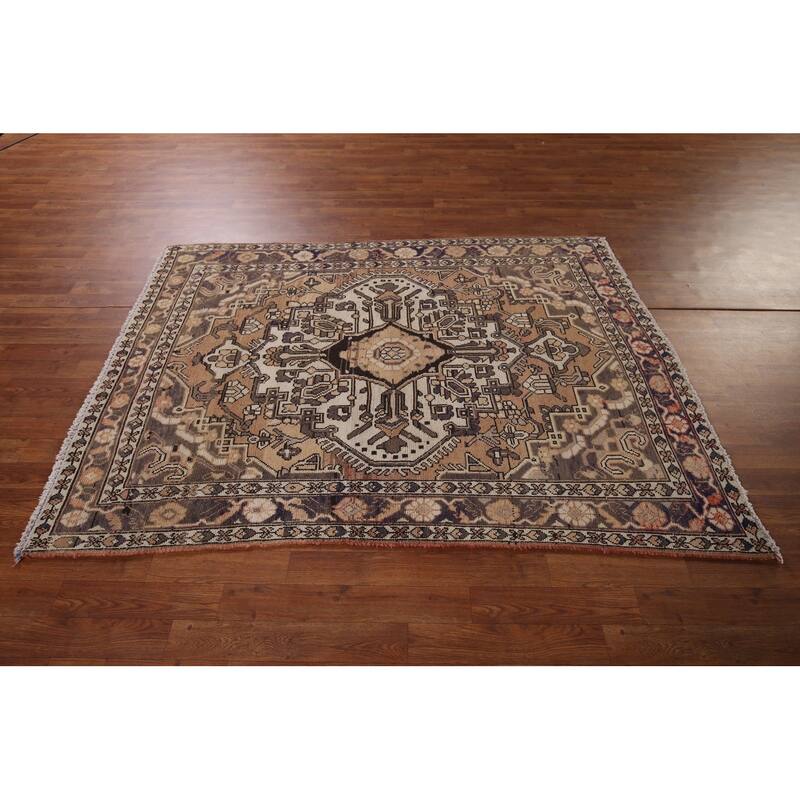 Geometric Bakhtiari Persian Vintage Rug Handmade Wool Carpet - 4'7" x 6'6"