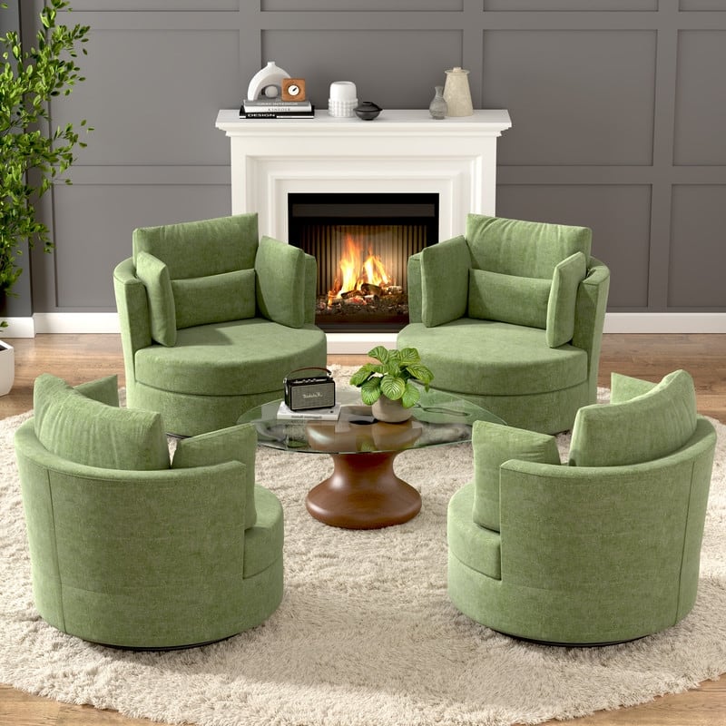 Swivel 34.7" Wide Comfortable Chenille Accent Chair (Set of 4) - Gray Chenille Set of 4