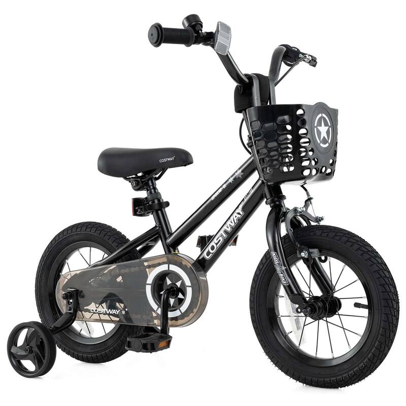 Costway 12"/14"/16"/18" Kid’s Bike with Training Wheels Adjustable - See Details - 12" Black