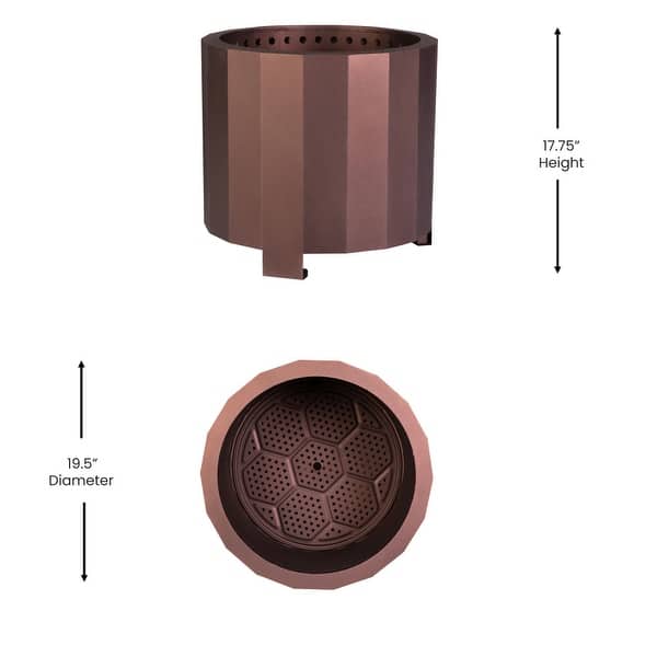 dimension image slide 1 of 2, Zephyr 19.5 inch Smokeless Outdoor Firepit, Natural Wood Burning Portable Fire Pit With Water Resistant Cover, Black