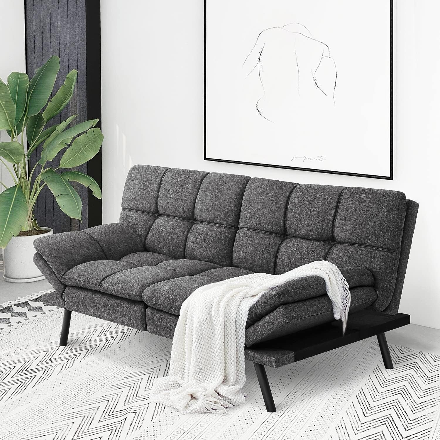 Futon Sofa Bed Modern Convertible Sleeper Couch Daybed with Adjustable Armrests for Studio Apartment Office Small Space Bed Bath Beyond 36248992