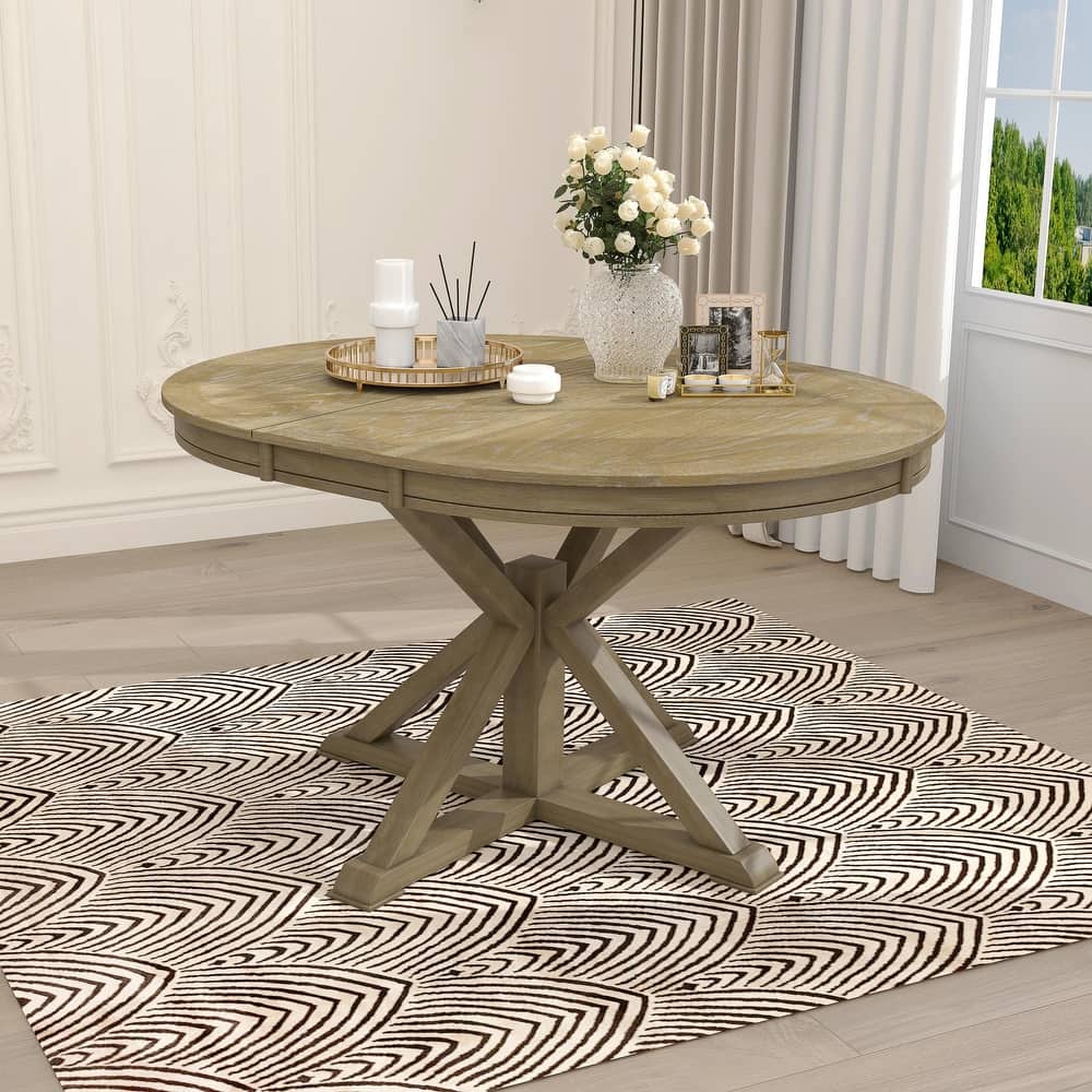 Retro Functional Extendable Dining Table with a 12" Leaf for Dining Room