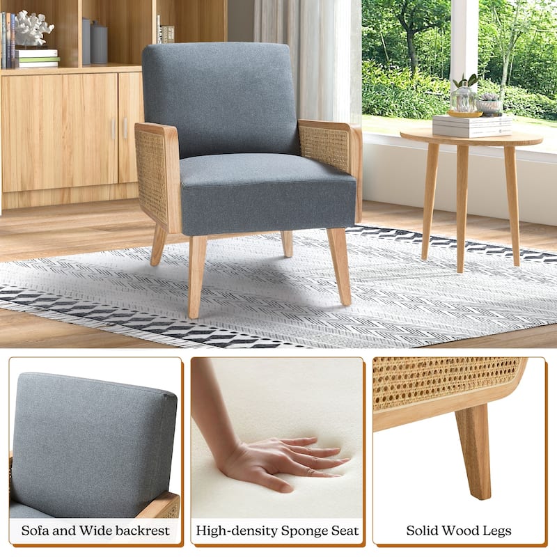 Carmina Upholstered Accent Chair with Natural Rattan Arms by HULALA HOME