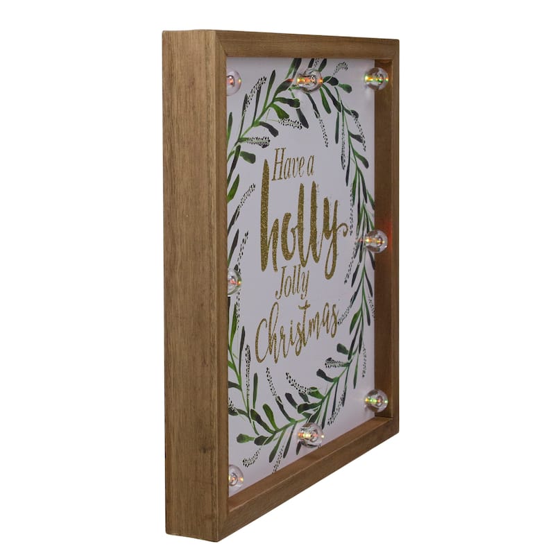 Lighted Wooden Frame Wreath "Have a Holly Jolly Christmas" Plaque - 11.75"