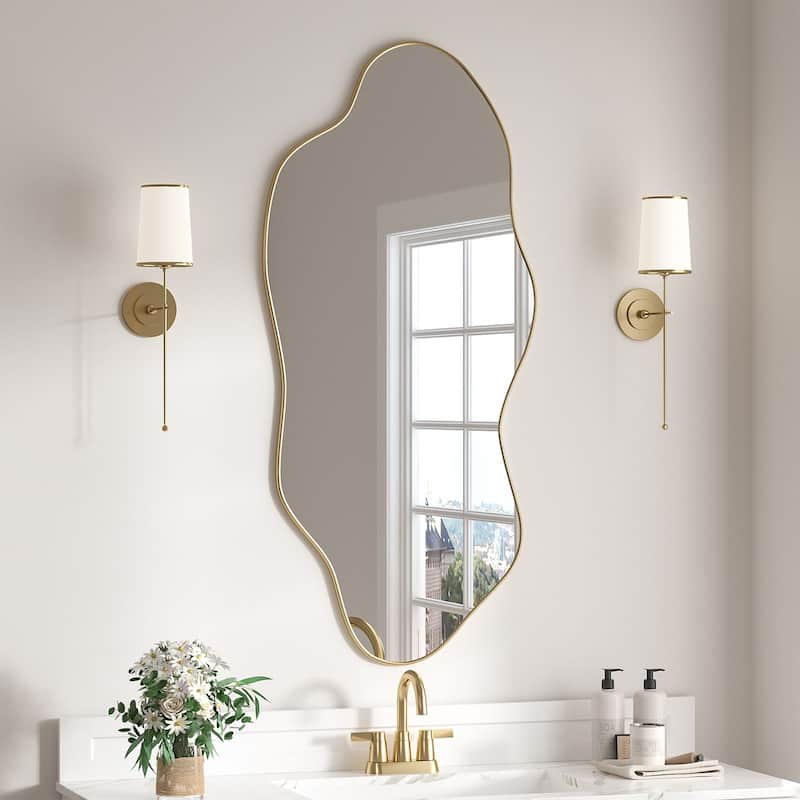 Anmytek Modern Gold Irregular Asymmetrical Decorative Wall Mirror - Gold