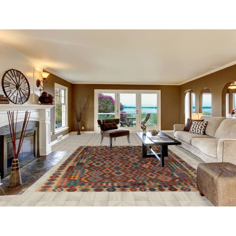 Reversible Kilim Oriental Area Rug Flatweave Wool Carpet - 8'2"x 11'5"