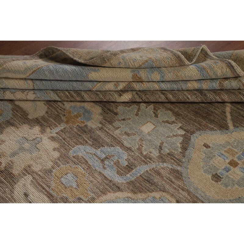 Hand Knotted Oriental 100% Wool Carpet Transitional All-Over Brown Oushak Area Rug - 11' 10'' X 9' 2''