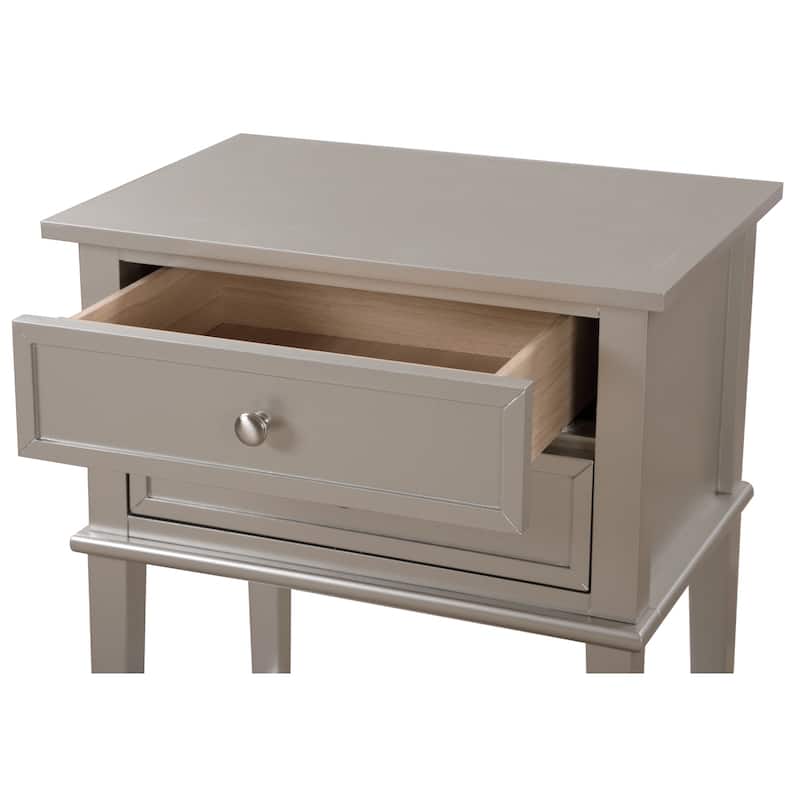 Silver Champagne Nightstand 28x22x16 Contemporary Bedside Table with Open Shelf, Stylish Durable Storage Solution