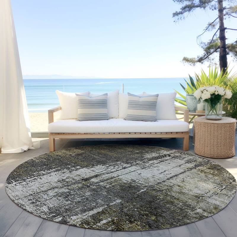 Machine Washable Indoor/ Outdoor Chantille Abstract Ombre Rug - Taupe - 8' x 8'