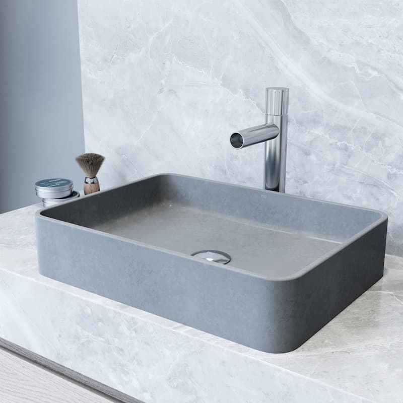 VIGO Tarragona 19"L x 14"W x 4"H Concreto Stone Rectangular Bathroom Vessel Sink - Concreto Stone