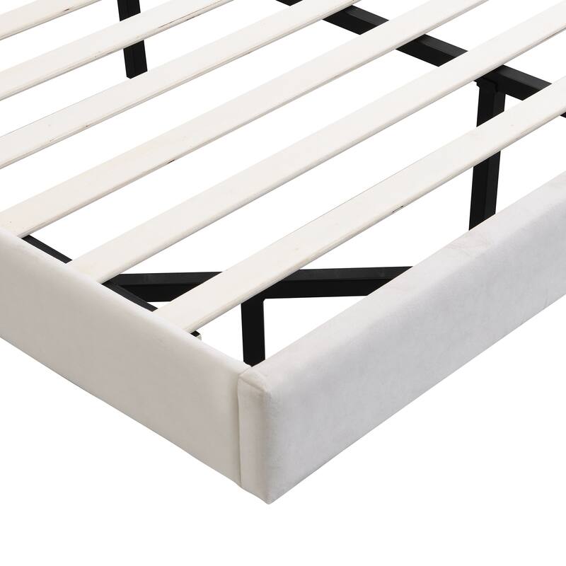 Twin Upholstered Platform Bed with LED Lights, Storage Headboard & USB Ports