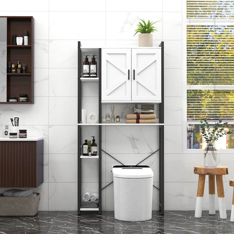 Over The Toilet Storage Cabinet Bathroom Organizer with Double Doors