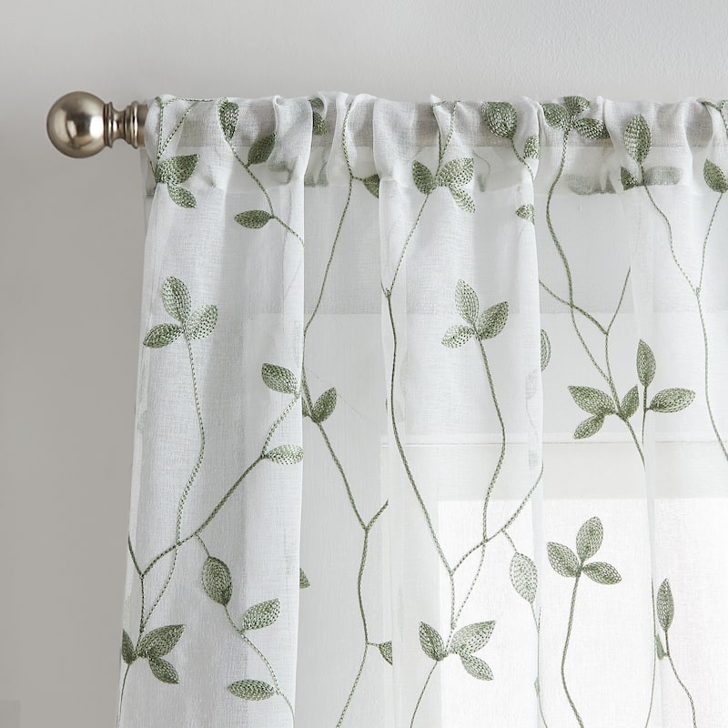 Curtainworks Botanical Embroidery Sheer Rod Pocket Curtain Panel Pair
