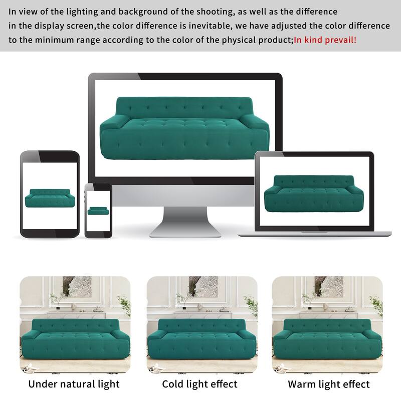 86.2'' Modern Minimalist Style Tufted Design Upholstered 3-Seat Sofa in Green Polyester