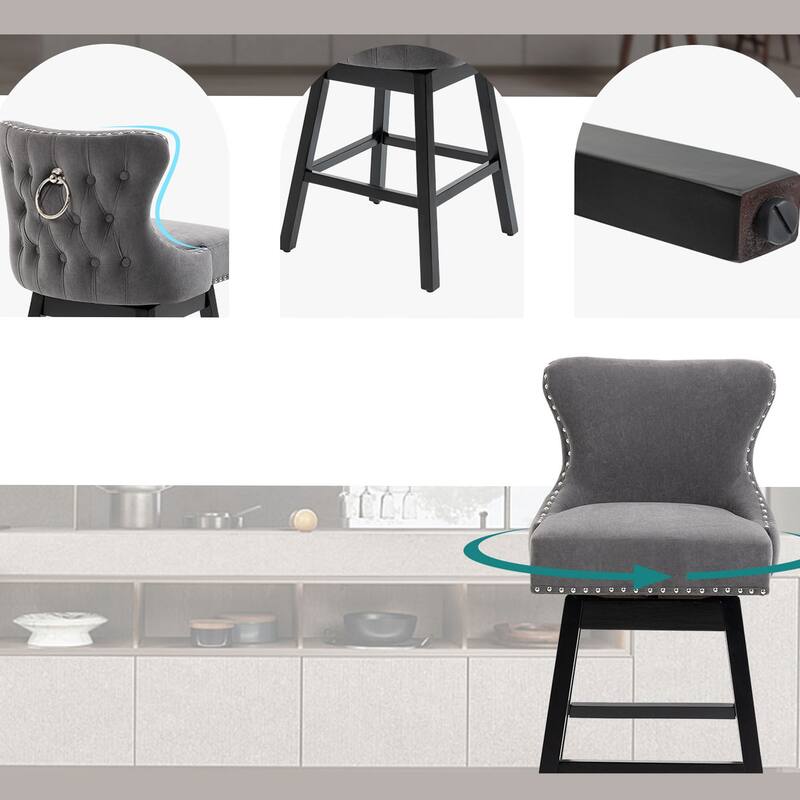 AVAWING Set of 2 Upholstered Fabric Bar Stools Chairs