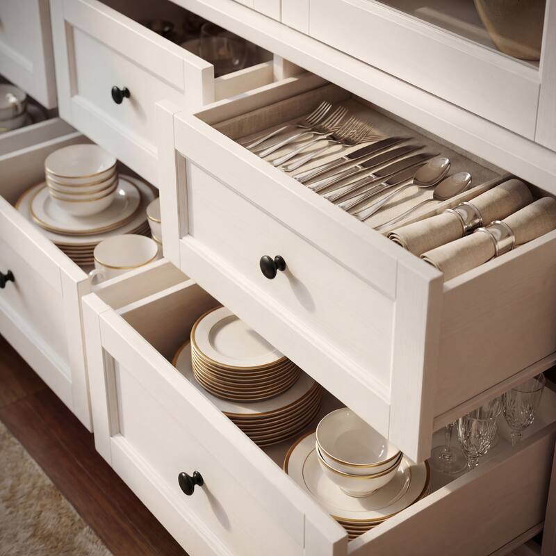 63" Lighted Glass Display Cabinet Curio Cabinet with Bluetooth LED Lights, White China Cabinet Storage for Living Room