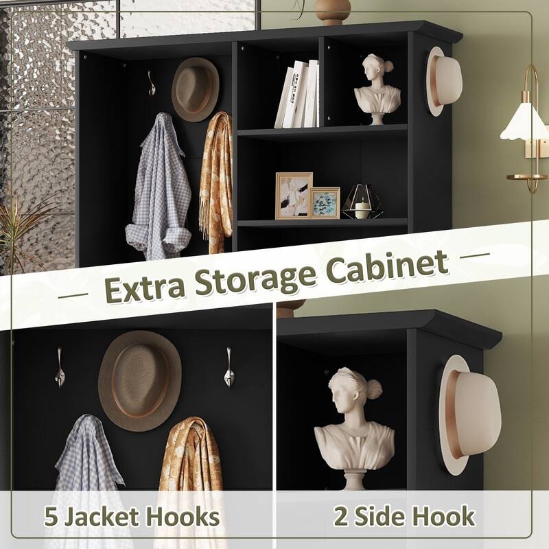 73.2"H Multi-functional Hall Tree with Storage Shelves Drawers and Cabinet