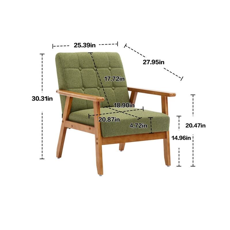 Classic Style Accent Chair with Solid Wood Arm and Leg, Living Room Lounge Chairs Bedroom 