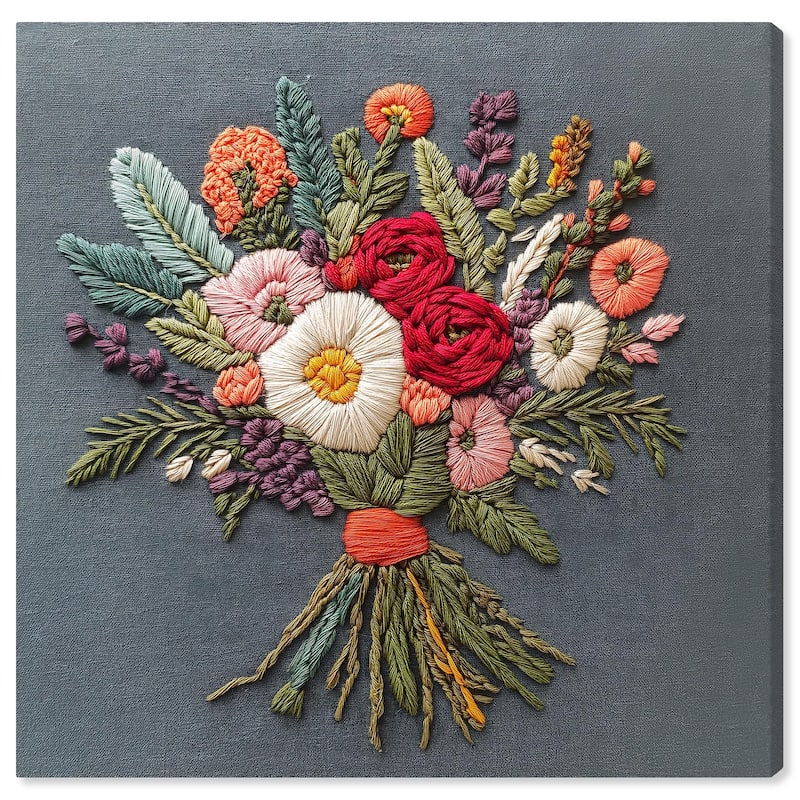 Stitched Bloom Bouquet I Canvas by Art Remedy, Gallery Wrapped - 16" x 16"