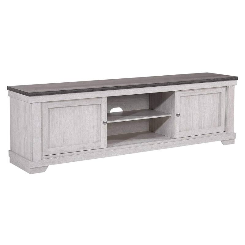 Leya TV Stand Media Cabinet, 2 Doors, 2 Shelves, Cable Cut Gray Wood