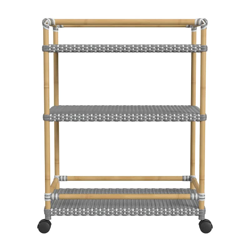 Tobias Outdoor Rattan and Metal 3- Tier Rattan Bar Cart