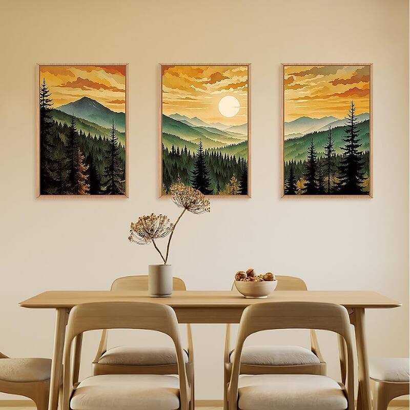 Retro Pine Tree Wall Decor,Nature Foggy Forest Wall Painting
