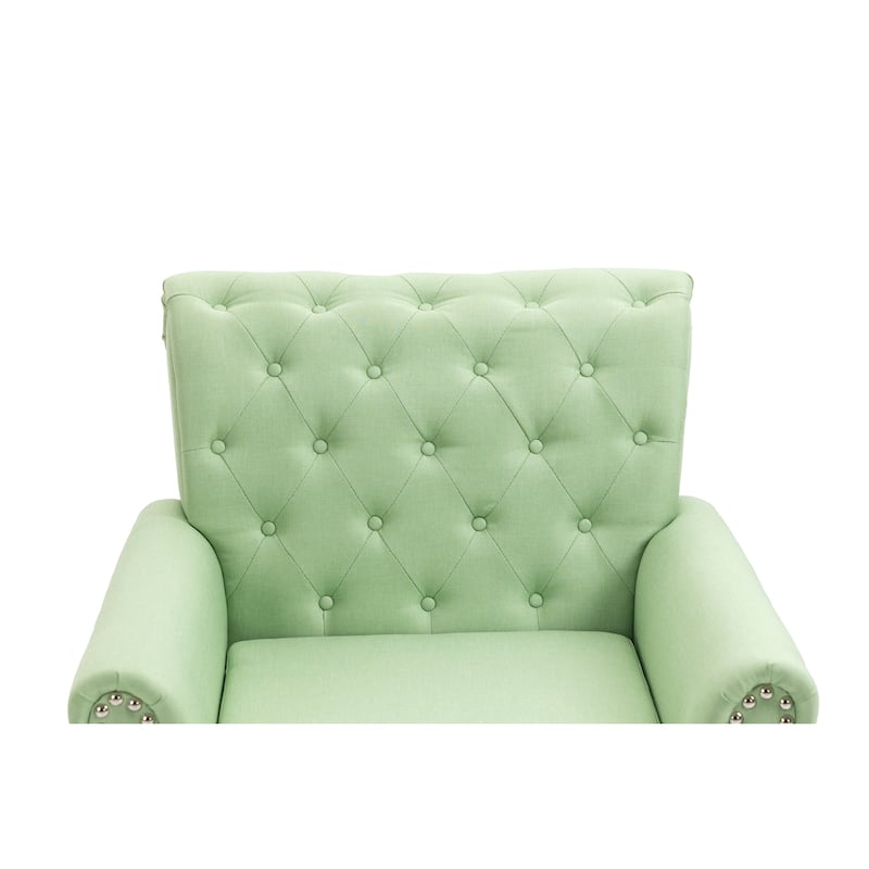 Linen Armchair w/Tufted Back/Wood Legs