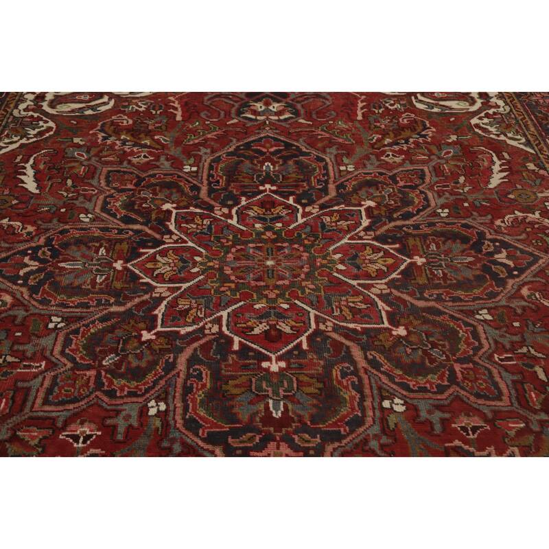 Hand Knotted Oriental 100% Wool Carpet Traditional Floral Red Heriz Area Rug - 10' 10'' X 8' 8''