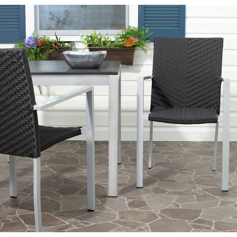 SAFAVIEH Shelvie Black Stackable Indoor/Outdoor Chairs (Set of 2) - 22Wx23Dx35H - Black
