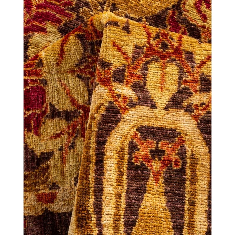 Overton Hand Knotted Wool Vintage Inspired Modern Contemporary Arts & Crafts Beige Runner Rug - 2' 4" x 9' 9"