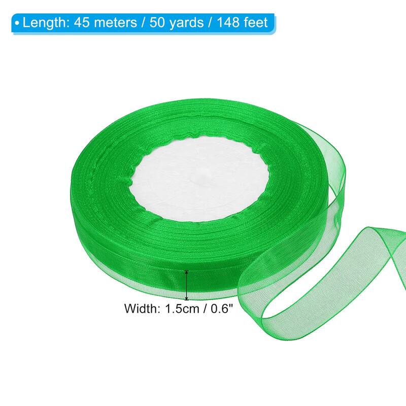 0.6 Inch x 50 Yard Organza Ribbon, Gift Wrapping Ribbon for Bouquet - Green
