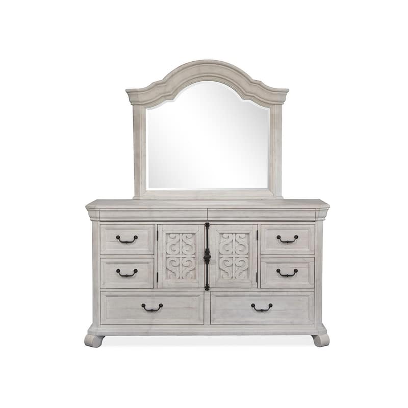Magnussen Home Bronwyn Alabaster Drawer Dresser with Shaped Mirror